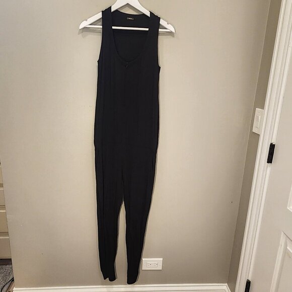 Monrow Jumpsuit Revolve Black Crepe Jogger Tank Cotton Blend - Size S - Picture 1 of 6